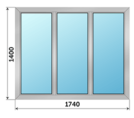 Трехстворчатое окно NEWTEC 1740x1400