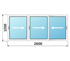 Трехстворчатое окно NEWTEC 2600x1200